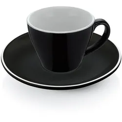 18x Espresso doppio Tasse Obertasse + Untertasse Italia 180 ml schwarz, Porzellan, Doppelter Espresso