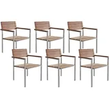 Beliani Gartenstuhl 6er Set 56 x 53 x 86 cm hellbraun/silber