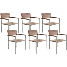 Beliani Gartenstuhl 6er Set 56 x 53 x 86 cm hellbraun/silber