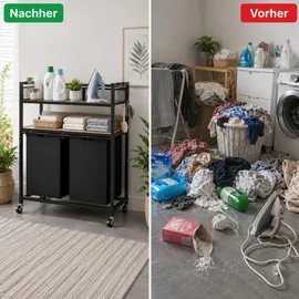 DanDiBo Ambiente DanDiBo Wäschekorb mit Rollen und 2 Ablage Wäscheregal Wäschesammler 2 Fächer 96698 Wäschebox Regal Wäschetonne Wäschewagen Wäschesortierer...