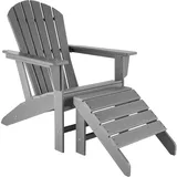 Tectake tectake® Gartenstuhl mit Fußablage im Adirondack-Designhellgrau