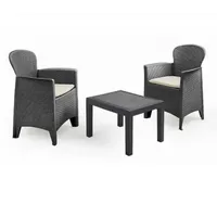 Garten-Lounge-Set in Rattan-Optik, bestehend aus Tisch und zwei Sesseln