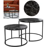 stephans möbelbörse Couchtisch rund Marmor 2er Set – Runder Couch Tisch in Schwarz Marmor Optik – Moderner Tisch für Wohnzimmer & Schlafzimmer, Ø60/Ø50cm
