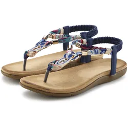 Zehentrenner LASCANA, Damen, Gr. 37, blau, Baumwolle, mehrfarbig, casual, Schuhe, Sandale, Pantolette mit Stretcheinsatz