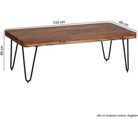 FineBuy Couchtisch Sheesham Braun 115 x 60 x 40 cm