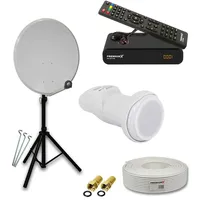 PremiumX mobile Camping Satelliten-Komplettanlage 60cm Antenne SAT Single LNB