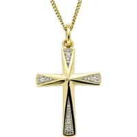 Kreuzanhänger FIRETTI "Schmuck Geschenk Gold 333 Halsschmuck Anhänger für Halskette Kreuz", gold (gelbgoldfarben, weißgoldfarben, wweiß), Schmuckanhänger, Damen, 0,02 P2 = erkennbare Einschlüsse, Diamanten Gelbgold 333, 0,7 g, Diamanten, Gelbgold 333, mit Brillanten