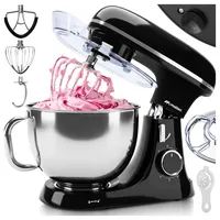 Küchenmaschine Knetmaschine Mixer 7 Liter Schüssel starke 3 Rührwerke Haken Schneebesen Edenstahl Schwarz MaltecChef4000W-BL - Schwarz