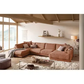 KAWOLA Wohnlandschaft U-Form Madeline Cord Longchair rechts rost