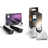 Philips Hue White & Color Ambiance Play Lightbar Doppelpack Basis-Set (500 lm) & White GU10 LED Spots 2-er Pack (400 lm), dimmbare LED Lampen