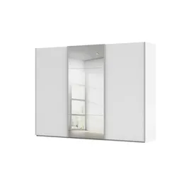 meinSchrank Schwebetürenschrank Regina 301 x 223 x 68 cm Weiß/Beige/Grau/Schwarz
