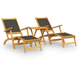 vidaXL Garten-Liegestühle mit Tisch Massivholz Akazie und Textilene
