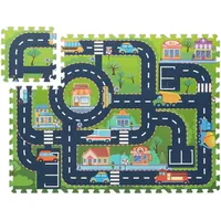 Relaxdays Puzzlematte Straße, 12-teilige Spielmatte, schadstofffrei, Eva Schaumstoff, Kinderzimmer, 114 x 86 cm, bunt, Grün, Grau, Rot