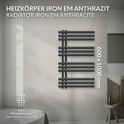 LuxeBath Heizkörper Anthrazit 600x1000 mm Iron M Designheizkörper Badheizkörper Design