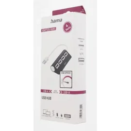 Hama USB-Hub 4 Ports, USB 2.0, 480 Mbit/s, Schwarz