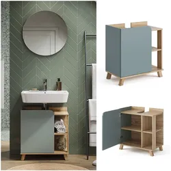 Vicco Waschbeckenunterschrank Karen Sonoma Mintgrün 60 x 65 cm Tür offene Fächer