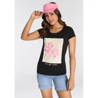 LAURA SCOTT T-Shirt mit modischem Frontprint Gr. 34, schwarz-pink,