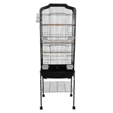Großer Metall-Vogelkäfig - Papageienkäfig auf Rollen - 47x37x137,5 cm - Herausziehbare Kotwanne - Futternäpfe - Schwarz - Schwarz