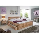 MASSIVMOEBEL24.DE Balkenbett mit Bettkasten Wildeiche 180x200 bianco geölt JANGALI #101