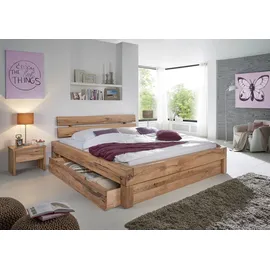 MASSIVMOEBEL24.DE Balkenbett mit Bettkasten Wildeiche 180x200 bianco geölt JANGALI #101