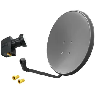 60cm HD Sat Anlage Twin LNB + 2 F-Stecker Digital 2 Teilnehmer Antenne grau UHD 4K