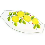 Lashuma Keramikteller Oval, Keramik Anrichteteller Bemalt Muster: Zitrone - Marienkäfer, Wurstteller Größe 38x19 cm