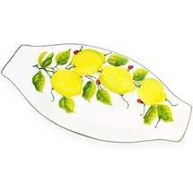 Lashuma Keramikteller Oval, Keramik Anrichteteller Bemalt Muster: Zitrone - Marienkäfer, Wurstteller Größe 38x19 cm