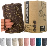 MeriWoolArt® Premium Makramee Garn Braun - Makramee Baumwollgarn 3mm x 200m - Super weiches Garn, einfach gedrehte Makramee Schnur - Öko-Tex 96% recyceltes Baumwolle für DIY Boho Deko Handwerk