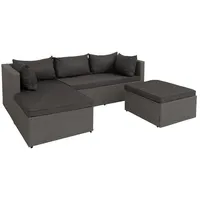 Mendler Poly-Rattan Garnitur HWC-O46, Balkon-/Garten-/Lounge-Set Sofa Sitzgruppe ~ grau Polster dunkelgrau
