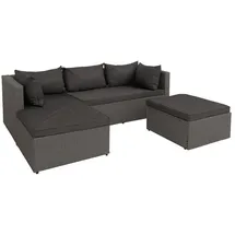Mendler Poly-Rattan Garnitur HWC-O46, Balkon-/Garten-/Lounge-Set Sofa Sitzgruppe ~ grau Polster dunkelgrau