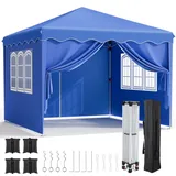 Pavillon 3x3, Faltpavillon Wasserdicht Stabil Winterfest, UV Schutz 50+,Faltpavillon 3x3 mit 4 Seitenteilen, Gartenpavillon Höhenverstellbar, Faltbare Pavillon Zelt für Camping, Partys, Marineblau
