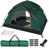 Jaztral Camping Zelt 3-4 Personen, Automatisches Pop Up Kuppelzelt mit Doppel-Türen, Wasserdicht & Winddicht, 3-4 Jahreszeiten Outdoor Zelt für Familie, Trekking und Camping, Waldgrün