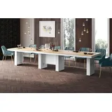 Design Esstisch Tisch HLA-111 Hochglanz XXL ausziehbar 160 bis 400 cm, Farbe:Eiche Natur - Weiß Hochglanz