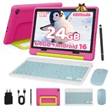 BUFO Android 16 10-Zoll, 24(3+21) GB RAM + 64 GB ROM (TF Expand 1TB) Kinder Tablet (10", 64 GB, Android 16, WiFi 6, mit Tastatur/Maus/Stift, Augenschutz-Tablet mit Eltern-Kontrolle) blau|rosa