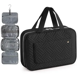 Virklyee Kulturtaschen Reise Kosmetikkoffer Waschbeutel Zum Aufhängen Flannelette Kosmetiktasche Faltbare Make-up Tasche Organizer Badezimmer Rasierbeutel für Urlaub und Camping(Schwarz)
