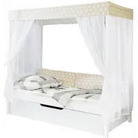 TICAA Himmelbett Lino 90 x 200 cm Kiefer weiß inkl. Zusatzbett stern-beige