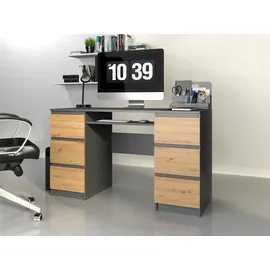 veneti Multifunktionaler Computerschreibtisch Kuba Anthrazit-Eiche Artisan Für Arbeit Oder Studium - Grau