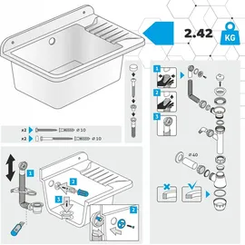 GOSPO Ausgussbecken 50,5 x 34 x 26,5 cm Grau