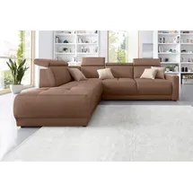DOMO collection Ecksofa »Ava, moderne Sitzheftung mit toller Doppelnaht, komfortabel, L-Form«, mit Ottomane, inkl. Federkern, wahlweise mit Kopfteilverstellungen braun