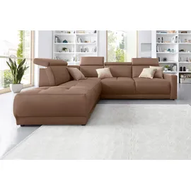 DOMO collection Ecksofa »Ava, moderne Sitzheftung mit toller Doppelnaht, komfortabel, L-Form«, mit Ottomane, inkl. Federkern, wahlweise mit Kopfteilverstellungen braun