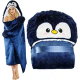 MZIEIU Pinguin Geschenk für Frauen-Sherpa Fleece Kuscheldecke mit ärmeln,Pinguin Decke mit Ärmeln Tragbare Decke zum Anziehen als Weihnachten Geburtstagsgeschenk für Frauen Damen