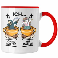 Trendation Tasse Lustige Kaffeetasse „Ich Ohne Kaffee Ich Mit Kaffee“ Geschenk für Kaff rot