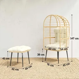 Outsunny Eiersessel Gartensessel 65 x 76 x 147 cm beige 1 St.