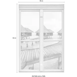 Queence Wandsticker QUEENCE "Häuser im Wasser", braun, B:40cm H:60cm T:0,1cm, Wandtattoos, Wandsticker, Wandbild, selbstklebend, 3D, Fenster