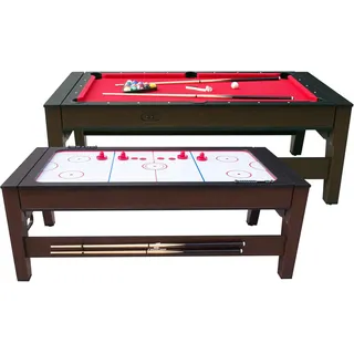 Cougar Reverso Billard & Airhockey Tisch 6ft in Braun/Rot | Höhenverstellbarer Airhockeytisch & Billardtisch 2in1 inkl. Zubehör | Tischbillard für Kinder und Erwachsene für Zuhause