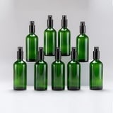 YIZHAO Grün Sprühflasche 100ml, Sprühflasche Klein Glas mit Zerstäuber, für Ätherisches Öle, Kosmetik, Parfüm, Reinigung, Reiseflasche, Apotheker, Set –9Pcs