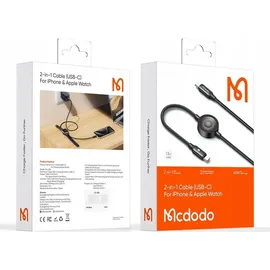 Mcdodo CA-2580 2-in-1 USB-C Kabel + Apple Watch Ladegerät, 60W, 1,5m - Schwarz