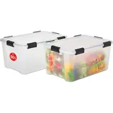 Iris Ohyama Luftdichte Kunststoff-aufbewahrungsboxen Mit Deckel, 50l, 2er-set, Transparent, Hermetischer Wasserdichter Verschluss, Robuste Schnappverschlüsse, Stapelbar, Staubschutz, Bpa-frei, At-l - Iris Ohyama