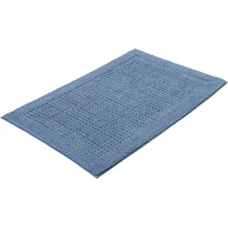 Badematte KLEINE WOLKE "Net", blau (stahlblau), H:17mm, Baumwolle, Badematten, Badteppich, Uni Farben, rutschhhemmend
