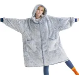 BEDSURE Decke mit Ärmeln Hoodie Decke-Sherpa Kuscheldecke mit Ärmeln, Kuschelpullover Ärmeldecke als Geschenke für Frauen, Blau - 100x78 cm